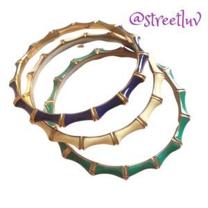 stella & dot ~ 3 bracelets ~ blue ivory green julep bamboo enamel bangle